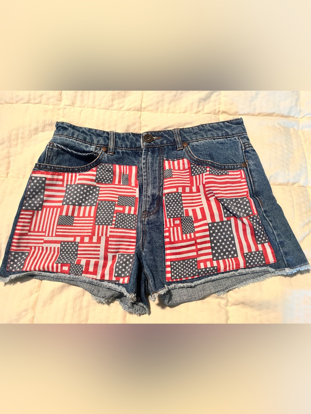 Forever 21 Denim Women's Shorts with Red & Blue Flag Patchwork